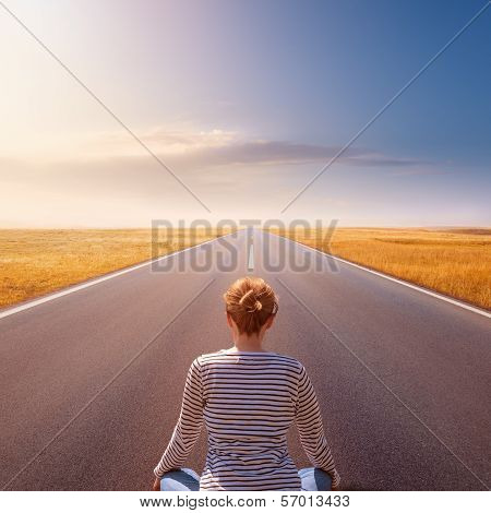 Meditation And Relaxation On An Empty Road