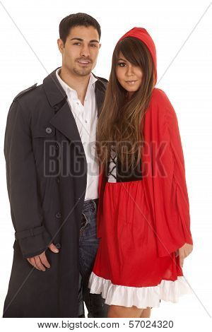 Man And Red Riding Hood Both Looking Smile