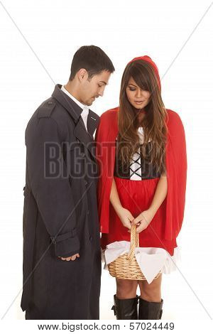Man And Red Riding Hood Looking In Basket