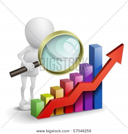 3D Person With A Graph Financial And A Magnifier