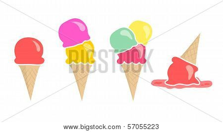 Set Of Four Vector Ice Creams Isolated On White