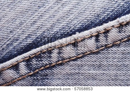 Texture Jeans Seam Close Up. Hem.