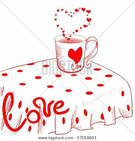 Red cup on the kitchen table.