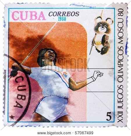 Stamp Printed In Cuba Shows Javelin Throwing, With Inscription And Name Of Series 