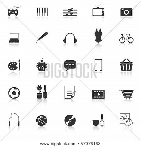 Hobby Icons With Reflect On White Background