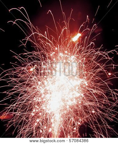 Explosion With Fire In The Night With Smoke, Sparks, Light, Blaze
