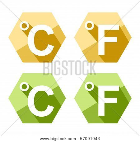 Flat Design Celsius And Fahrenheit Symbol Icon Set Isolated On White