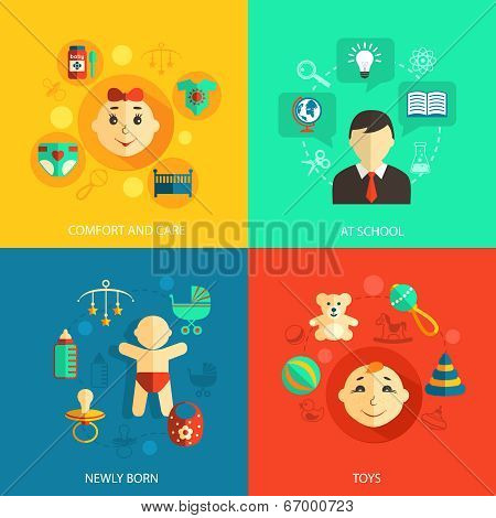Children concept flat icons