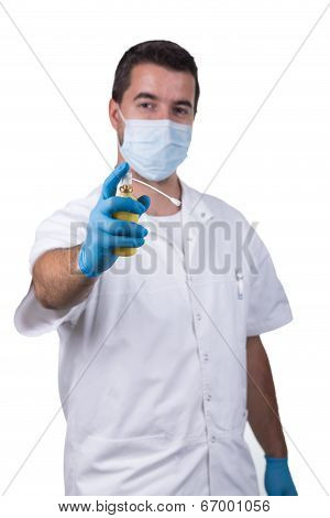 Dentist with anesthetic spray