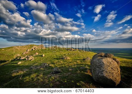 mountain landscape with beautiful sky in Dobrogea, Romania