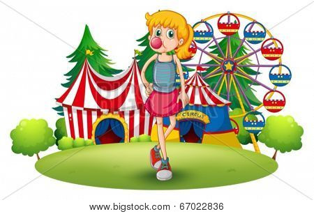 Illustration of a tall young girl at the carnival on a white background
