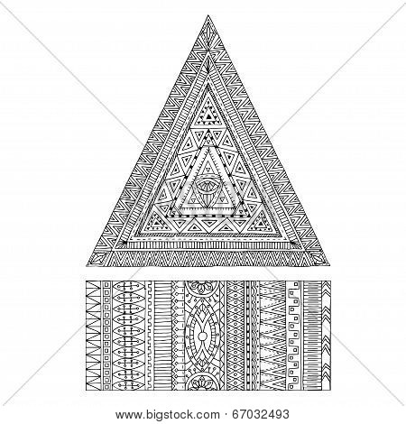 Original drawing tribal doddle triangle and banner.
