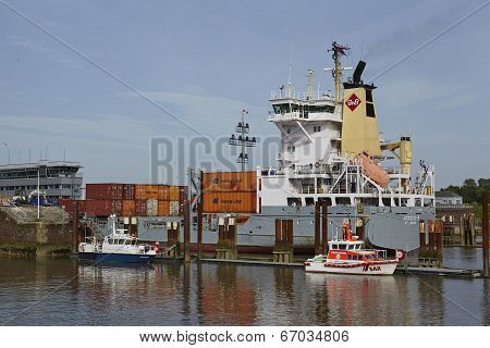 Brunsbuettel - Container Vessel At Lockage To The Kiel Canal