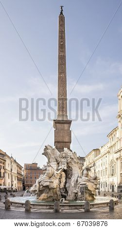 Fountain Of The Four Rivers (architect Bernini) On Piazza Navona. Rome