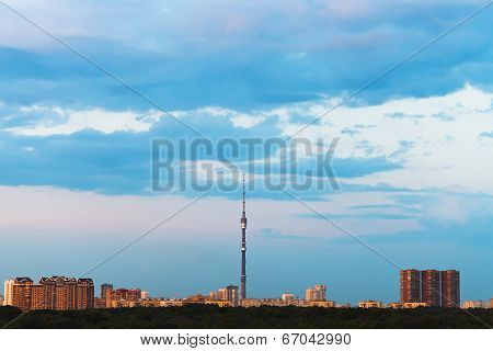 Blue Gloaming Sky Over City In Summer
