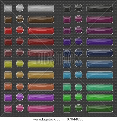 Glass transparent shiny buttons set