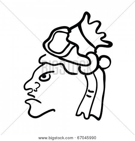 Face in style of Maya Indians, vector illustration on white background
