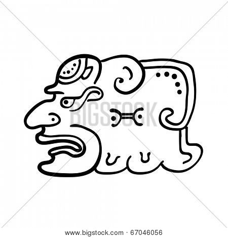 Face in style of Maya Indians, vector illustration on white background