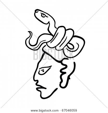 Face in style of Maya Indians, vector illustration on white background