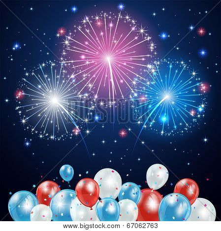 Independence day fireworks and balloons