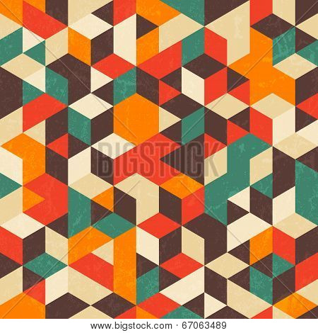 Retro geometric pattern with grunge texture. Seamless abstract background.