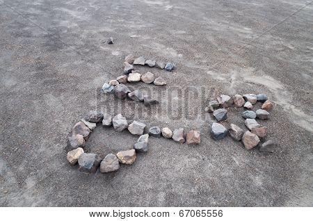 Letters And Heart From Stone On Volcano Merapi