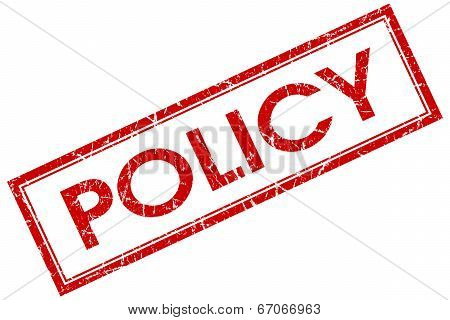 Policy Red Square Grungy Stamp Isolated On White Background