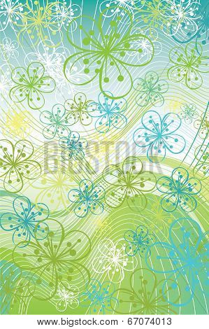 Spring Flowers,line Background In Pastel Cool Color