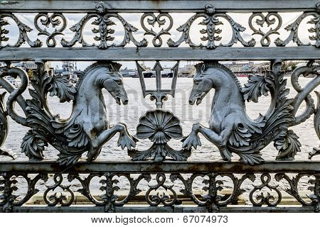 The Fence Of The Blagoveshchensk Bridge  In St. Petersburg.russia