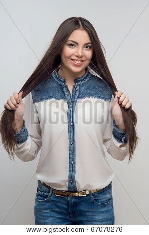 Woman half length isolated on white