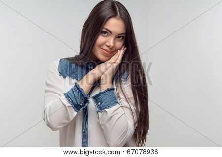 Horizontal portrait of emotional woman