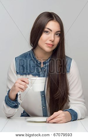 Vertical portrait of woman at the table