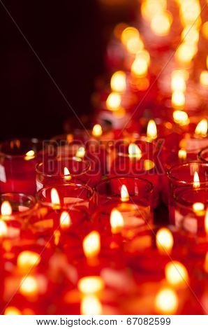 Church Candles In Red Transparent Chandeliers