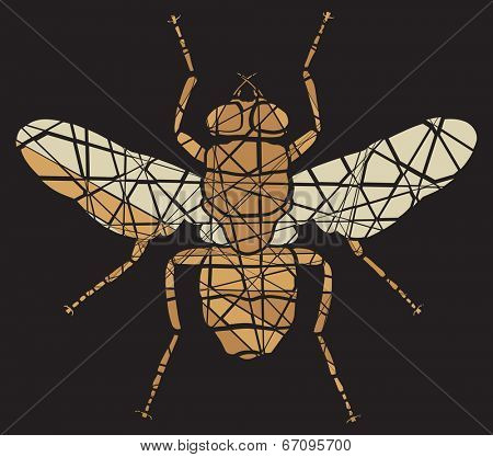 Editable vector shattered mosaic illustration of a fly