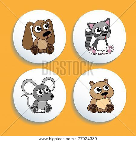 Set Of Buttons With Animals