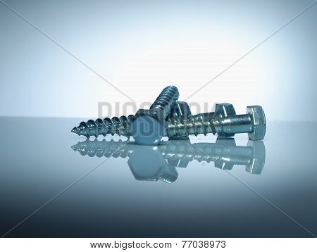 Big Srews On A Mirror Surface.