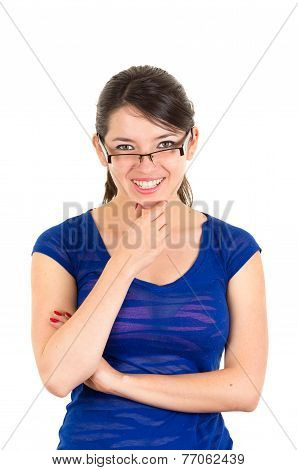 beautiful young brunette latin girl wearing glasses posing