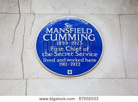 Sir Mansfield Cumming (secret Service) Plaque In London
