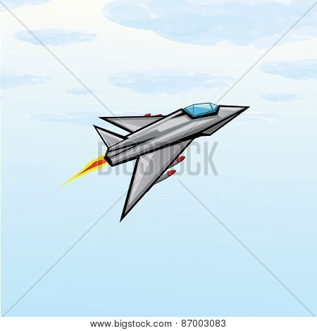 Flying jet fighter with missile.
