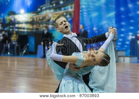 Minsk, Belarus-february 15, 2015: Unidentified Professional Dance Couple Performs Youth-2 Program