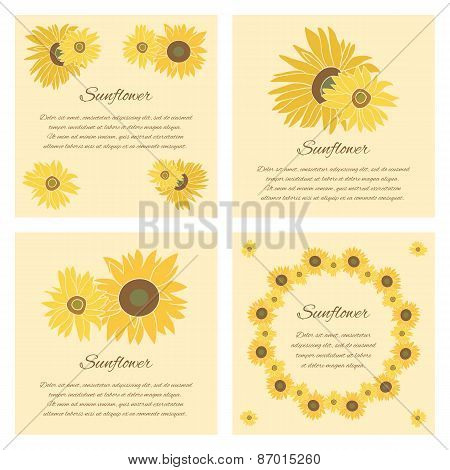 Sunflower Vector Greeting Card Set On The Bright Background