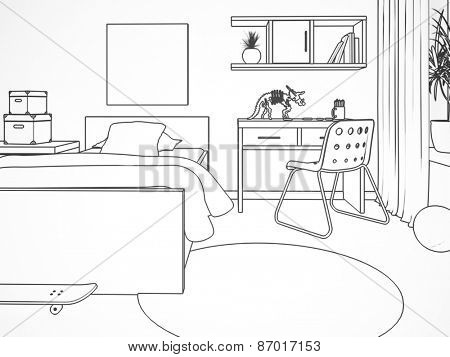 Draw of the modern childroom 3D rendering