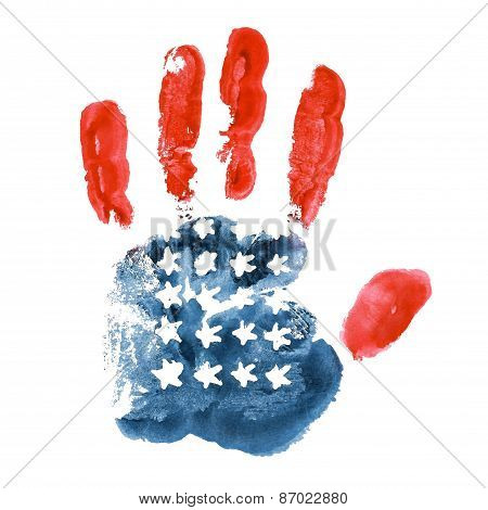 Handprint Usa Flag On White Background