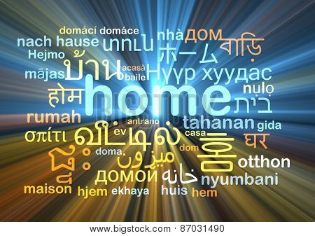 Background concept wordcloud multilanguage international many language illustration of home glowing light