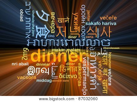 Background concept wordcloud multilanguage international many language illustration of dinner