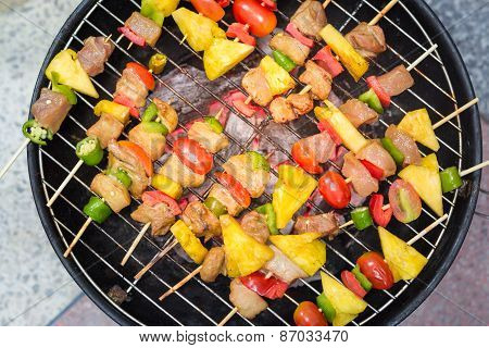 Close Up Bbq On A Grilling Pan, View Top