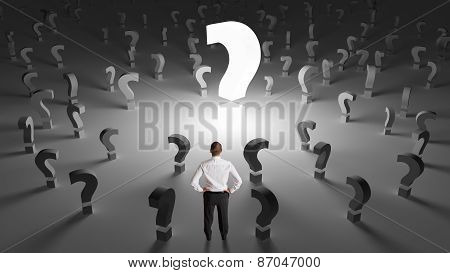 Businessman with many questions