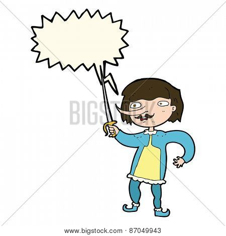 cartoon man with sword with speech bubble