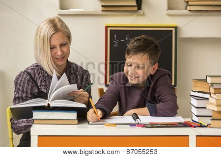 School tutor with young student.