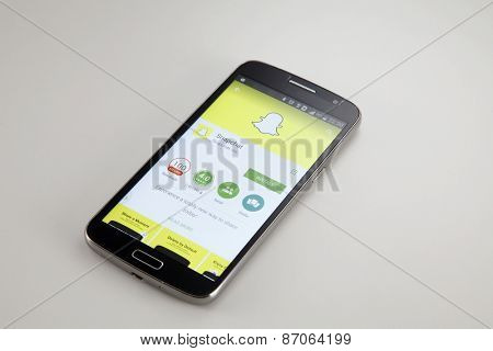 KUALA LUMPUR, MALAYSIA - April 2nd 2015. Released in September 2011, Snapchat is popular a photo messaging application.